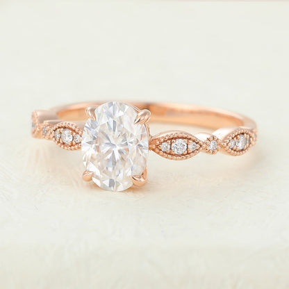 1.33 CT Oval Milgrain Pave Lab-Grown Diamond Engagement Ring