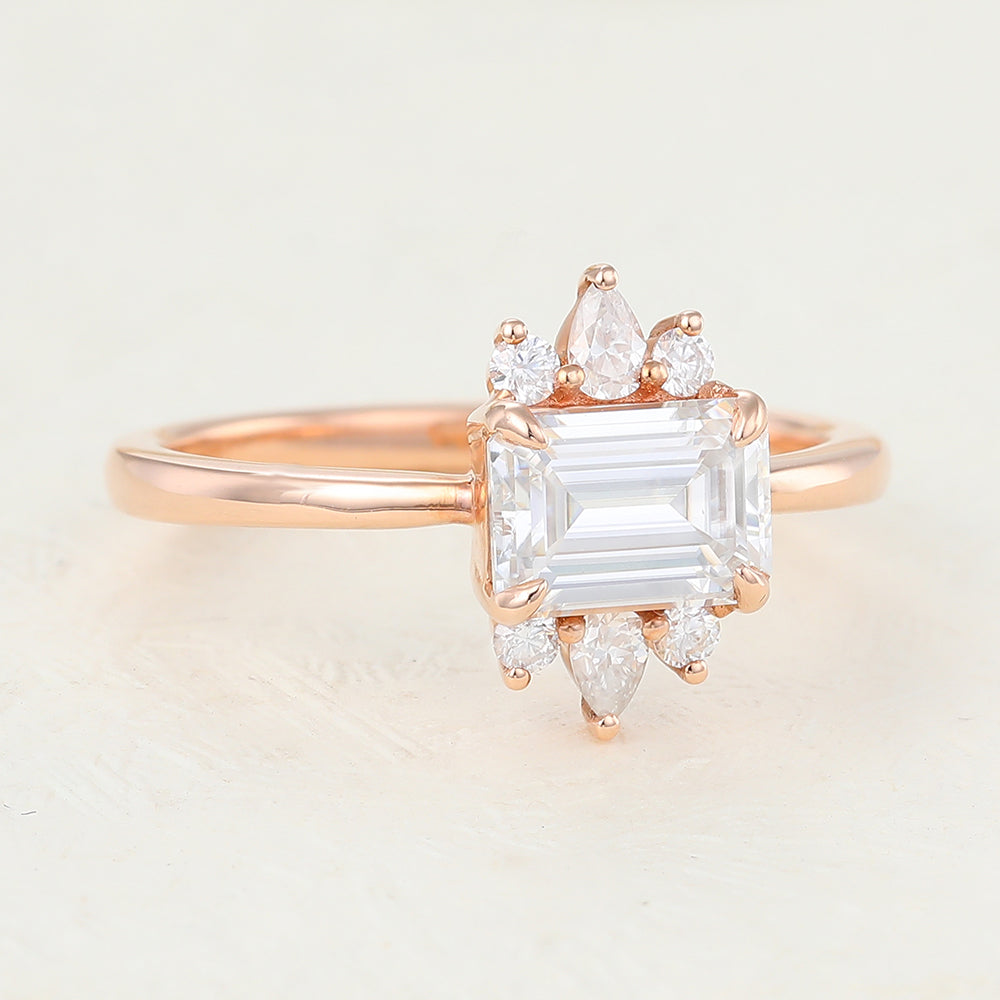 0.92 CT Emerald Cluster Moissanite Engagement Ring