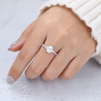 1.33 CT Oval Vintage Cluster & Pave Lab-Grown Diamond Engagement Ring