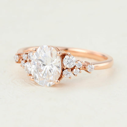 1.33 CT Oval Cluster Moissanite Engagement Ring
