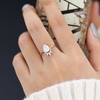 0.85 CT Pear Cluster Moissanite Engagement Ring