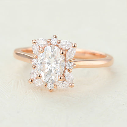 0.84 CT Oval Cluster Lab-Grown Diamond Engagement Ring