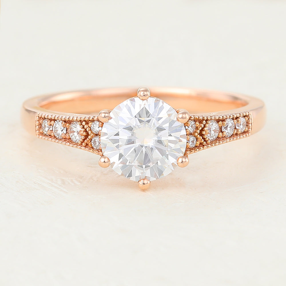 0.88 CT Round Pave Moissanite Engagement Ring