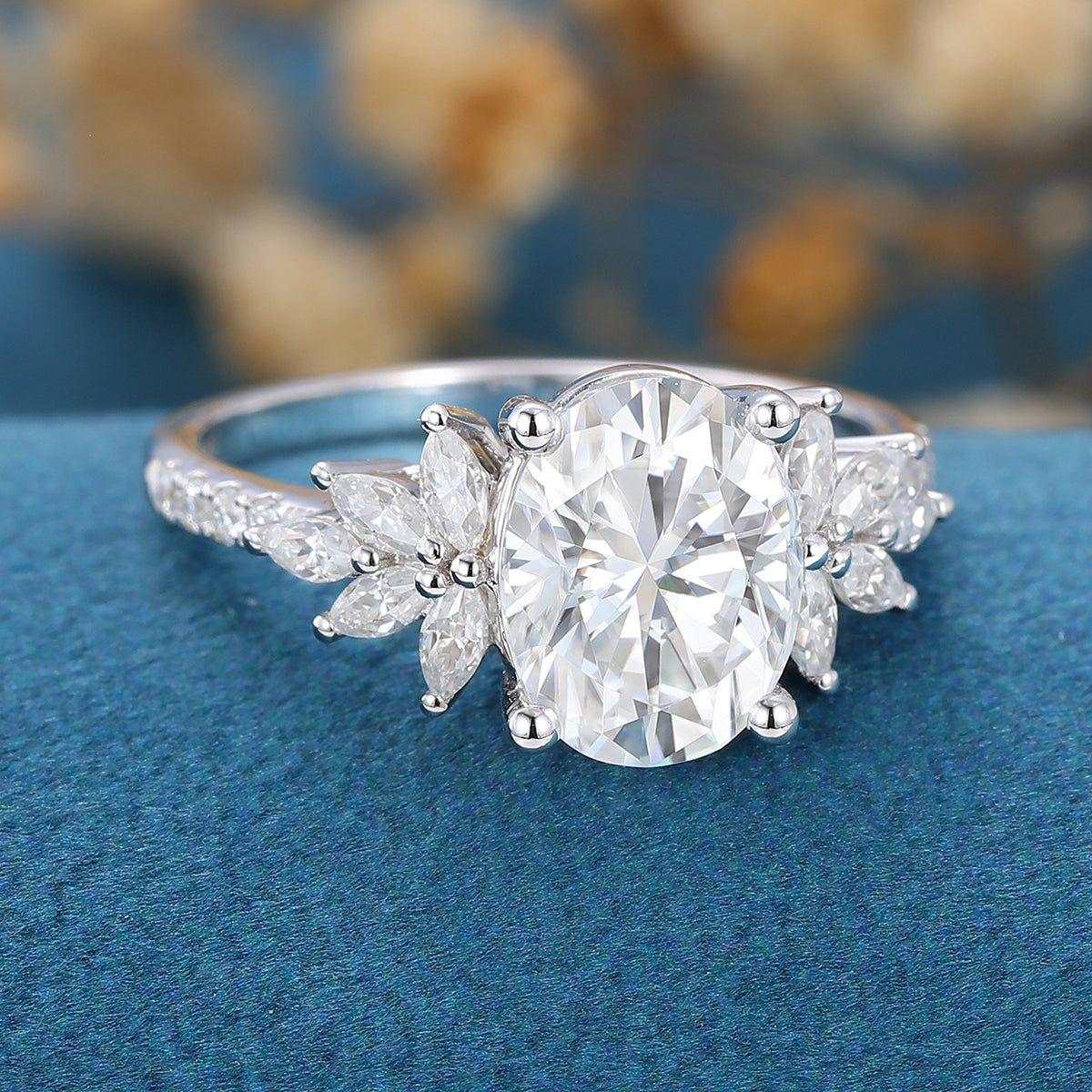 1.91 CT Oval Cluster Lab Grown Diamond Engagement Ring