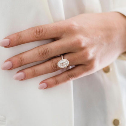 4 CT Oval Halo & Pave Lab Grown Diamond Engagement Ring
