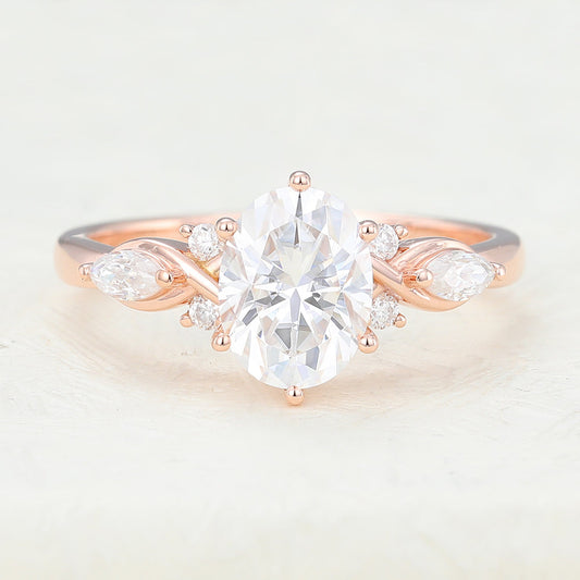 1.33 CT Oval Cluster Moissanite Engagement Ring