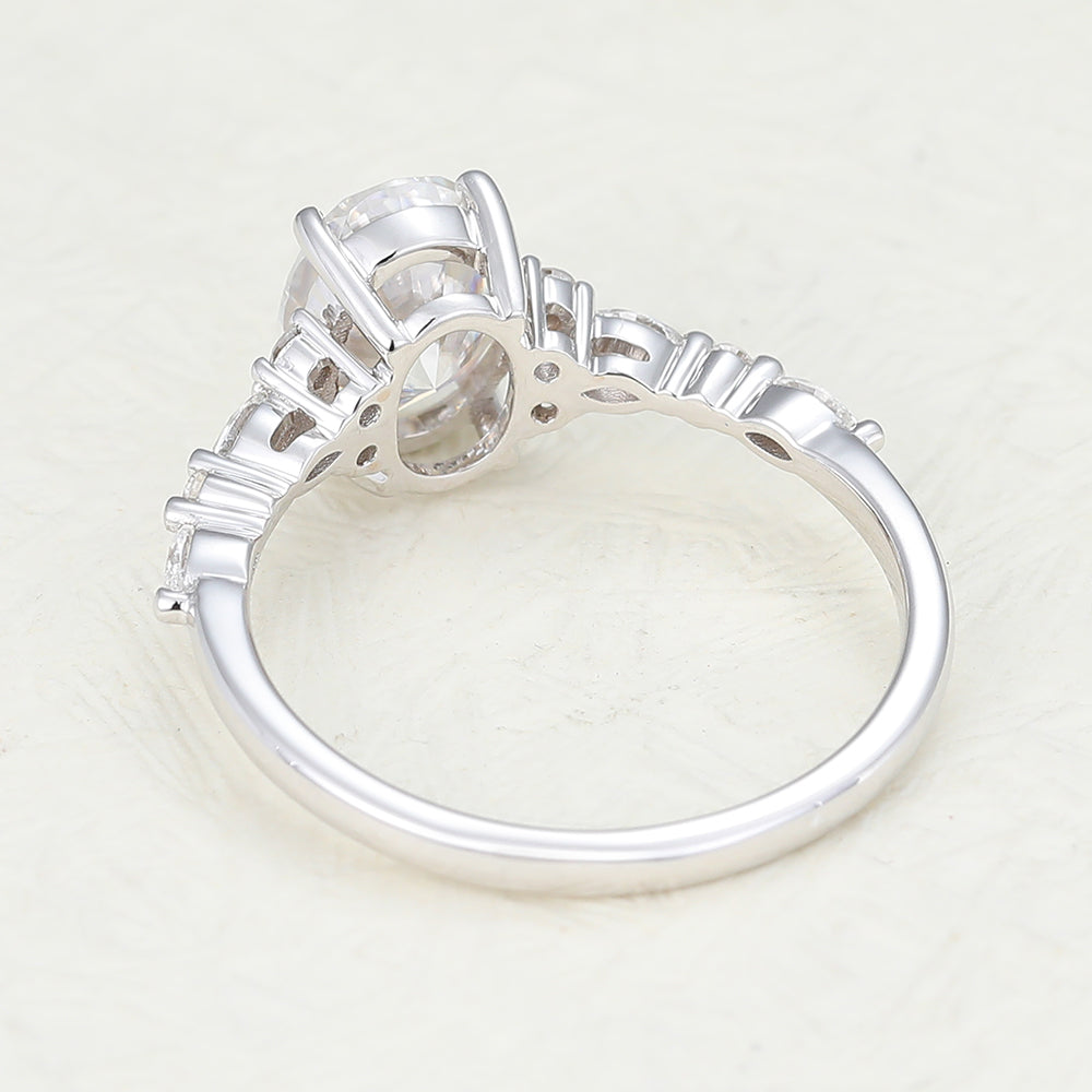 1.33 CT Oval Vintage Cluster & Pave Moissanite Engagement Ring