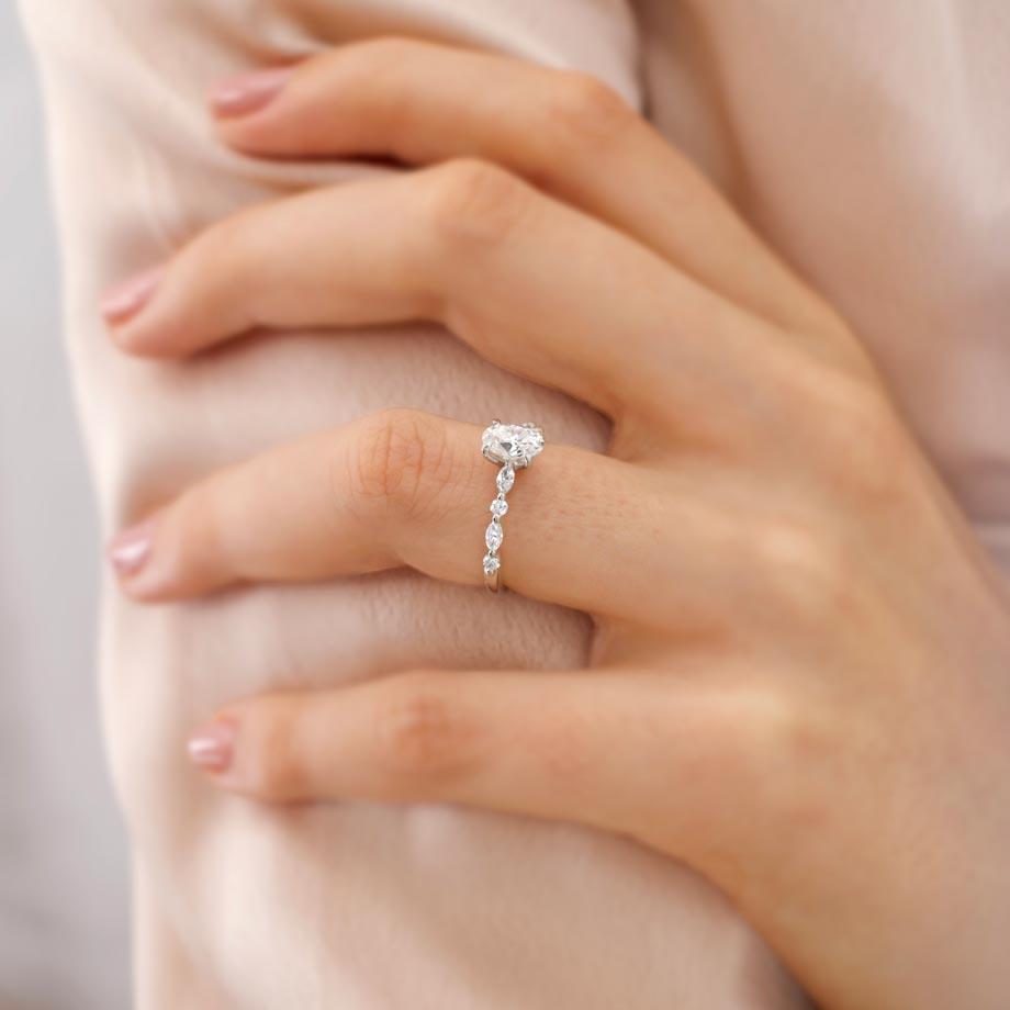 1 CT Oval Pave Lab Grown Diamond Engagement Ring