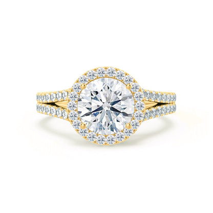 1 CT Round Halo, Pave Split Shank Lab Grown Diamond Engagement Ring
