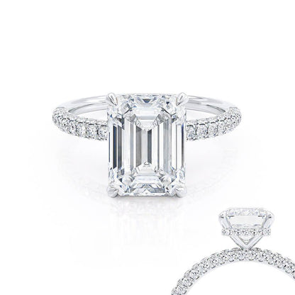 1.75 CT Emerald Hidden Halo & Pave Lab Grown Diamond Engagement Ring