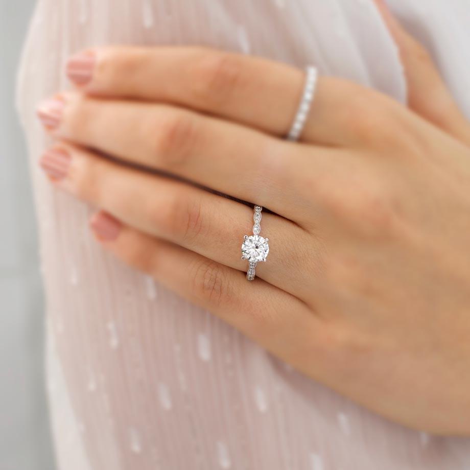 1 CT Round Pave Lab Grown Diamond Engagement Ring