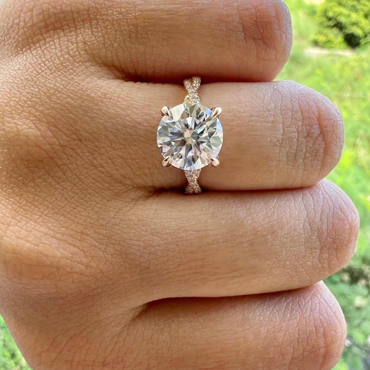 4.11 CT Round Twisted Pave Lab Grown Diamond Engagement Ring