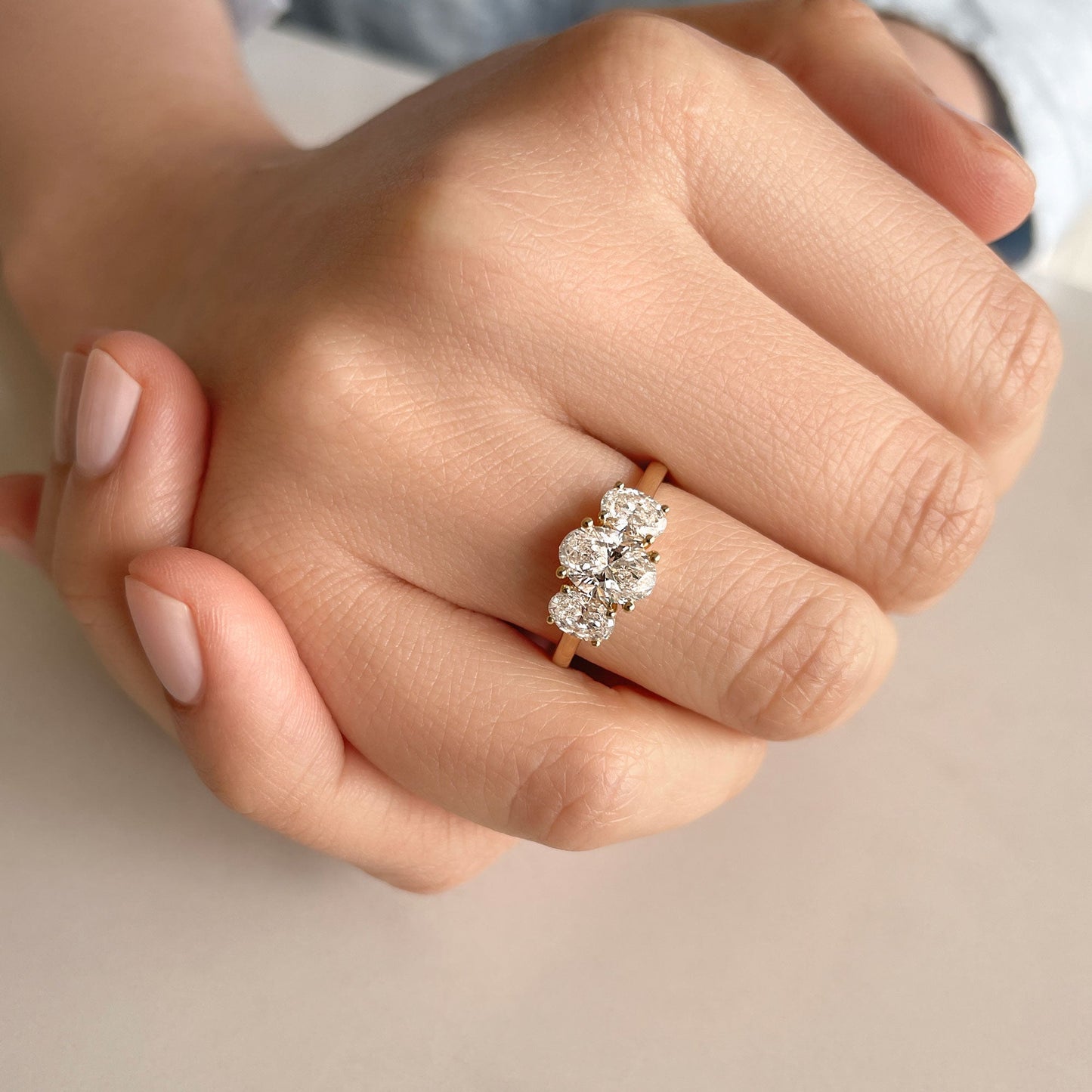0.60 CT Oval Three Stone Moissanite Engagement Ring