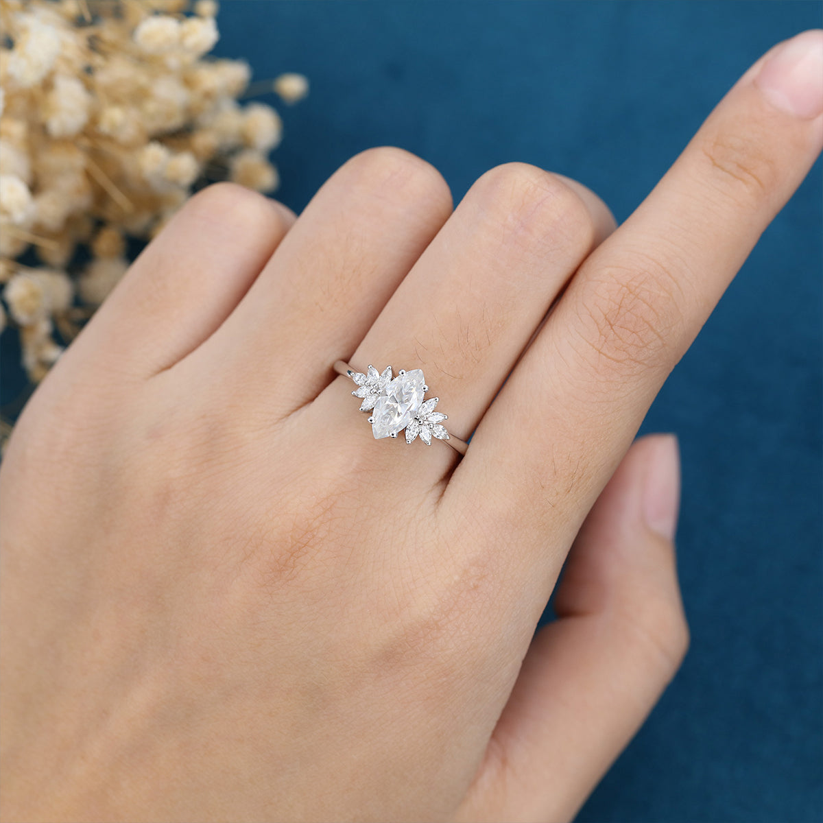 0.9 CT Marquise Cluster Lab Grown Diamond Engagement Ring