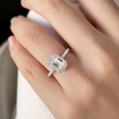 0.50 CT Emerald Halo & Pave Moissanite Engagement Ring