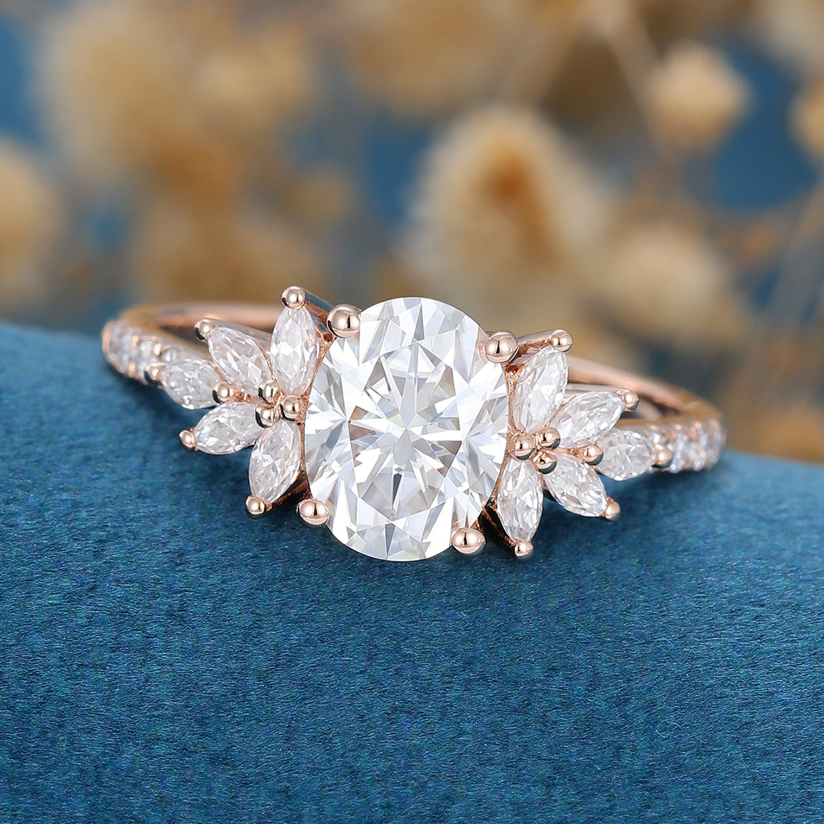 1.33 CT Oval Cluster Lab Grown Diamond Engagement Ring