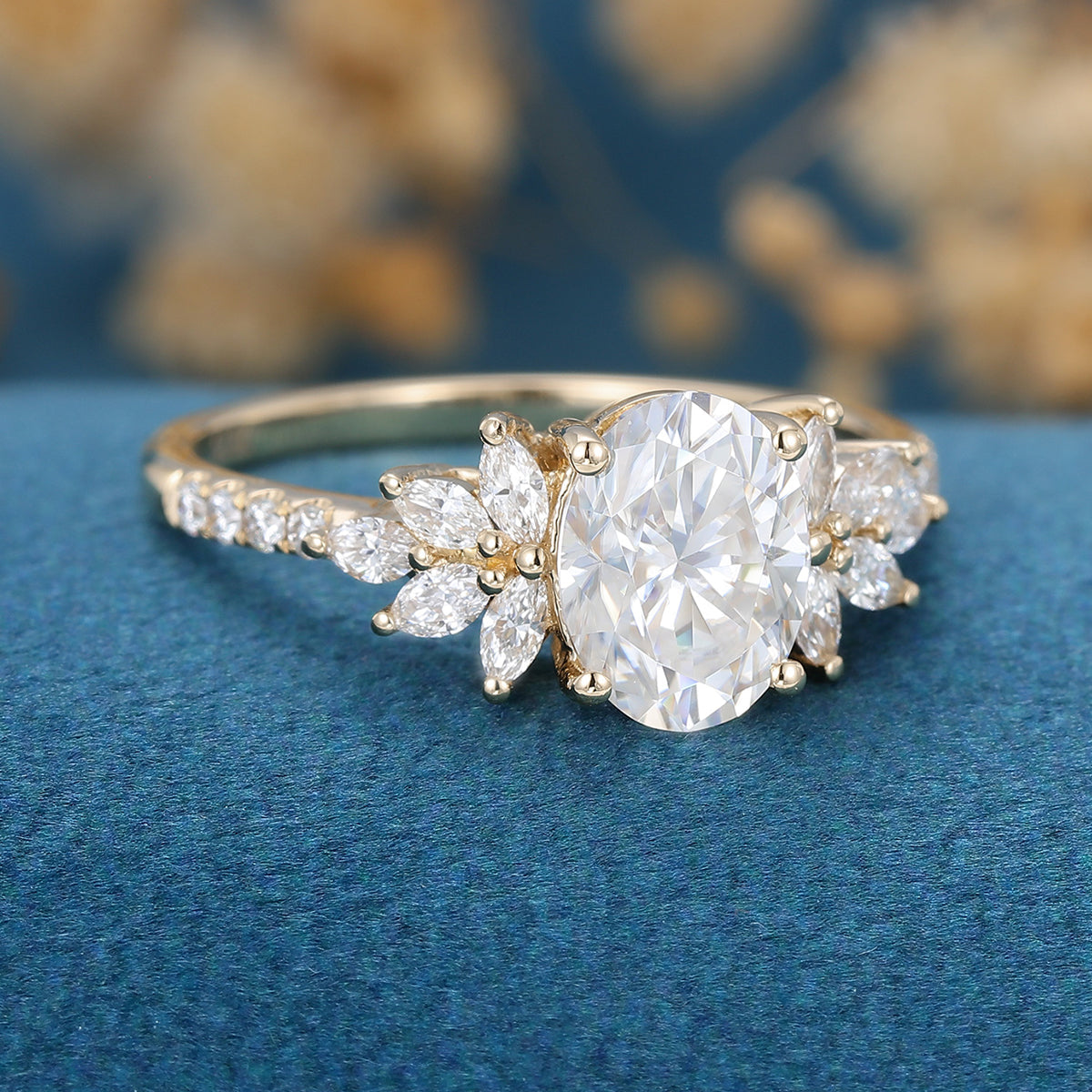 1.33 CT Oval Cluster Lab Grown Diamond Engagement Ring