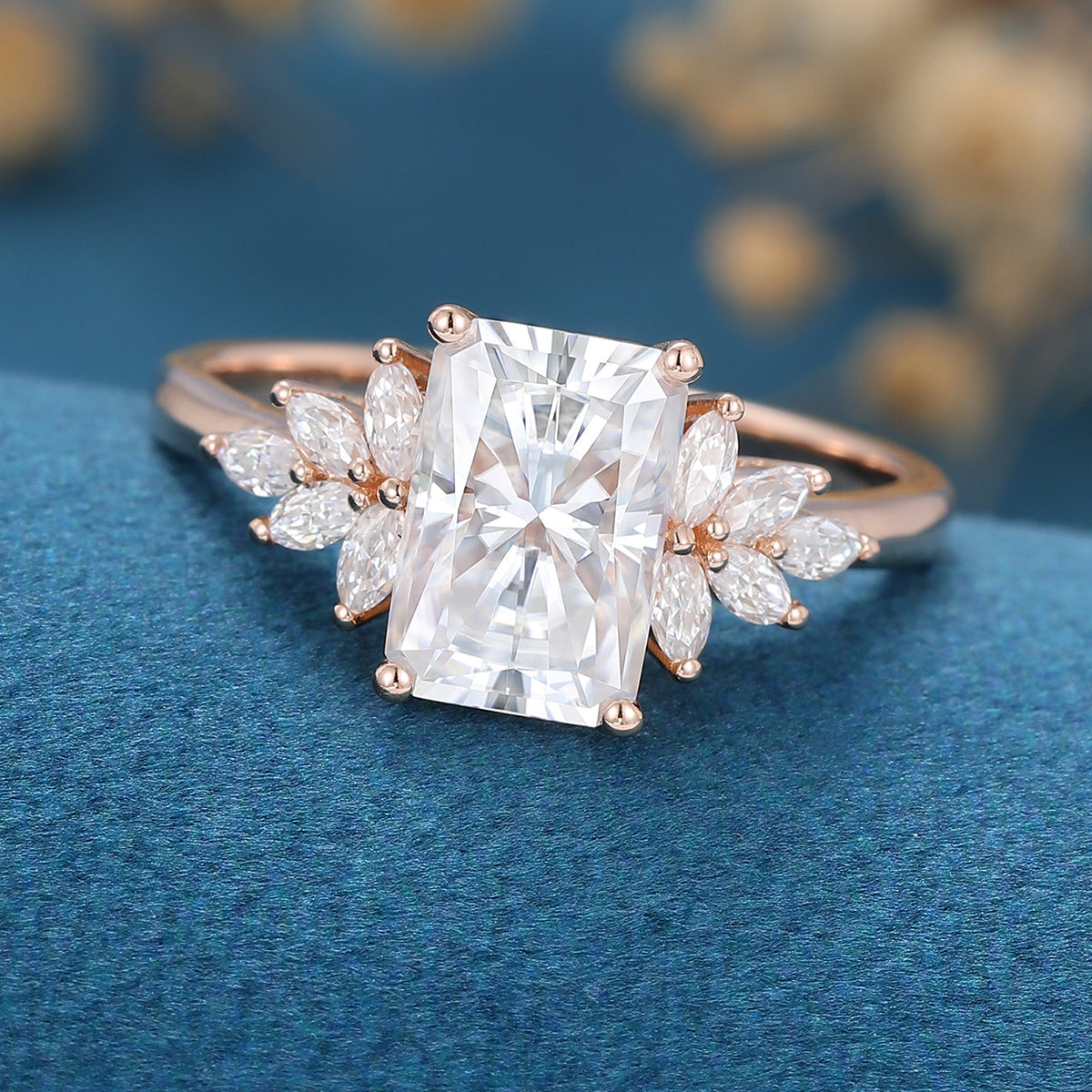 3 CT Radiant Cluster Lab Grown Diamond Engagement Ring
