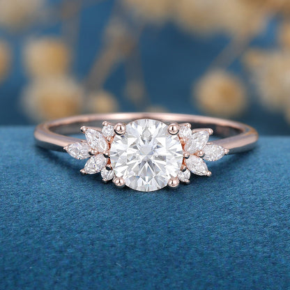 1.21 CT Round Cluster Lab Grown Diamond Engagement Ring