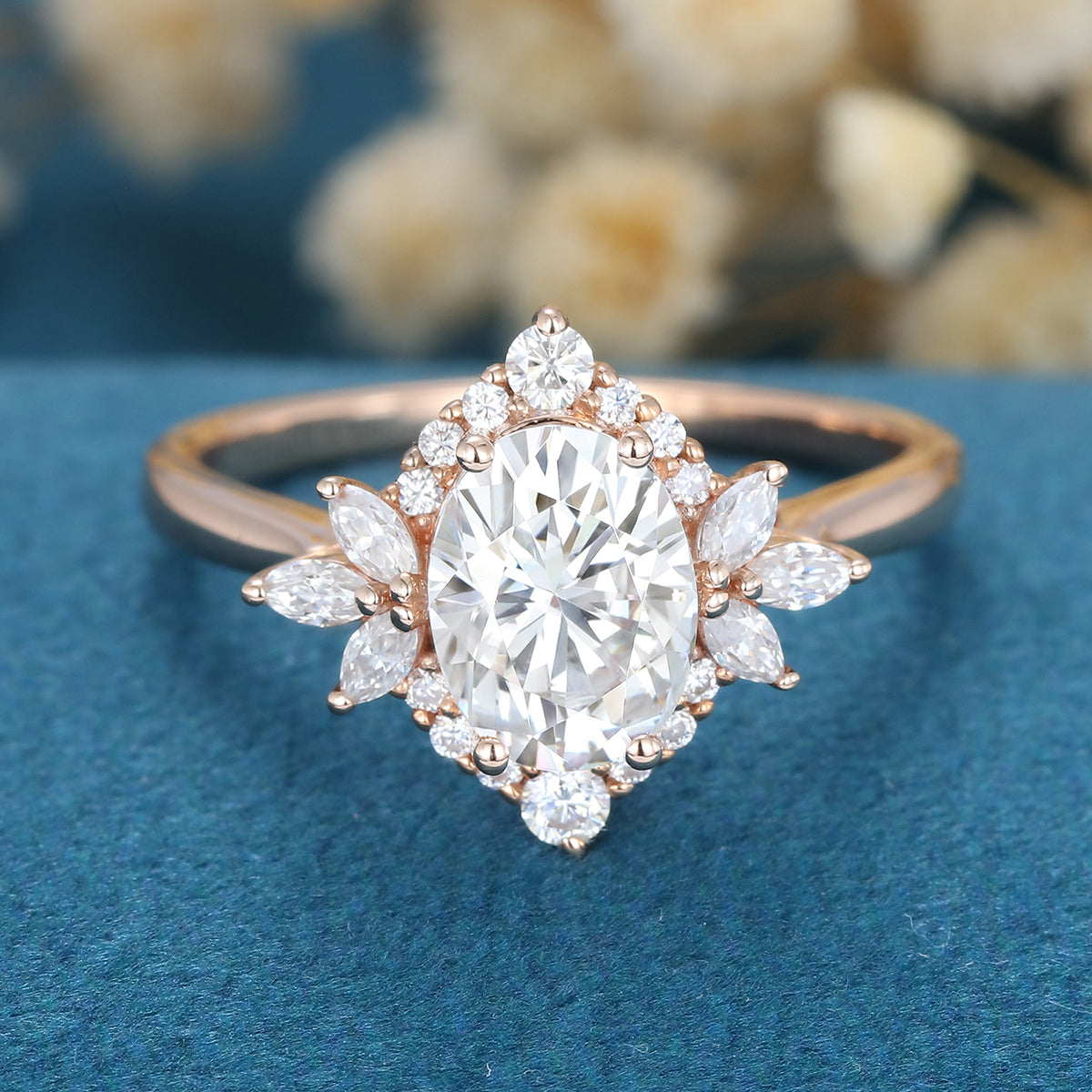 0.84 CT Oval Cluster Lab Grown Diamond Engagement Ring