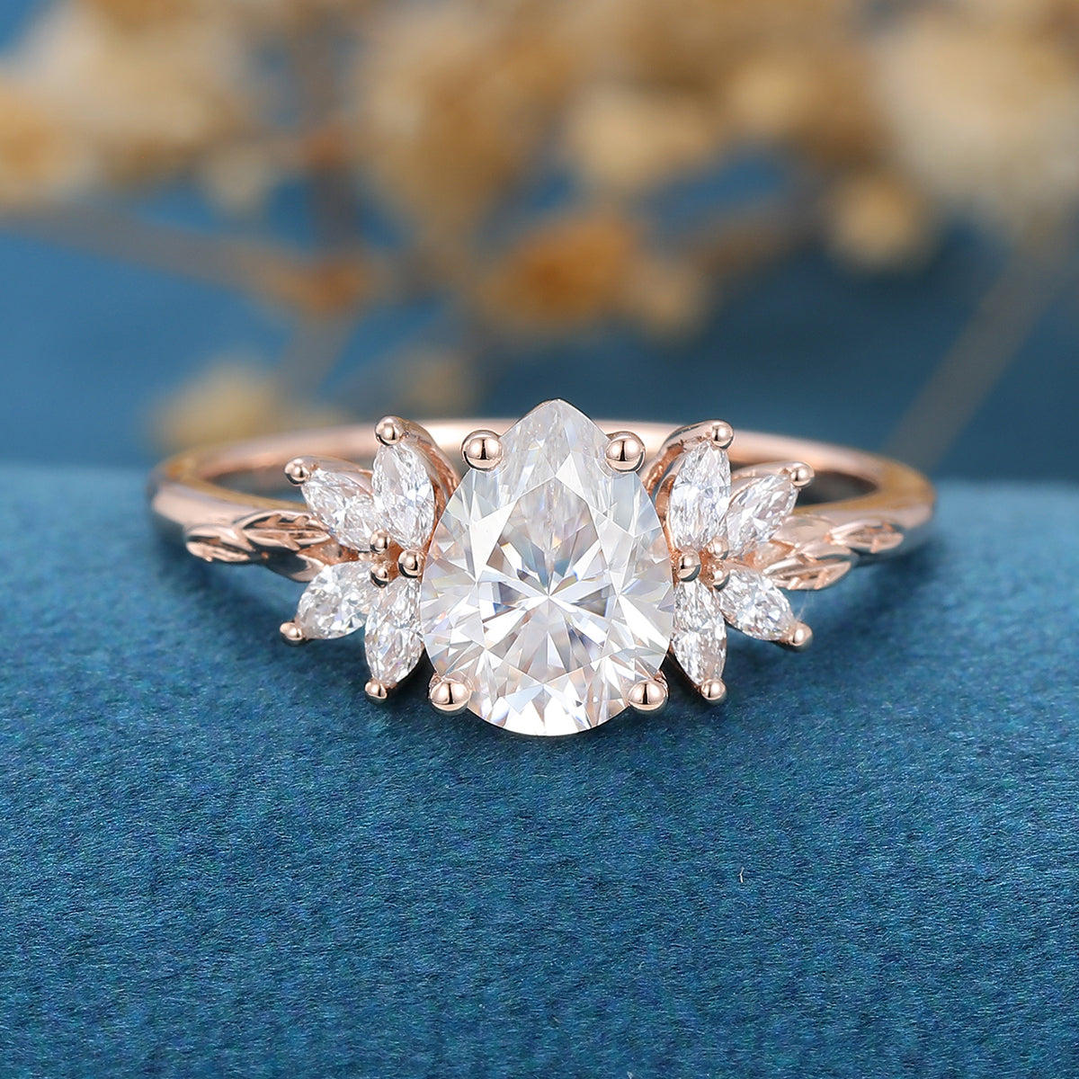 1 CT Pear Cluster Lab Grown Diamond Engagement Ring