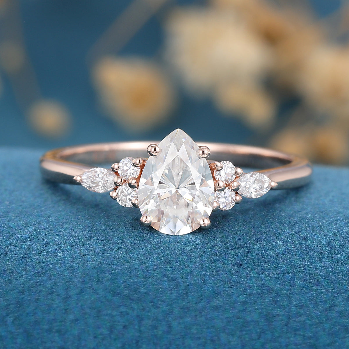 1 CT Pear Cluster Lab Grown Diamond Engagement Ring