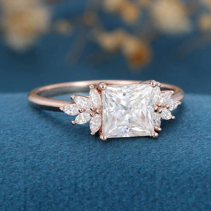 1.75 CT Princess Cluster Lab Grown Diamond Engagement Ring