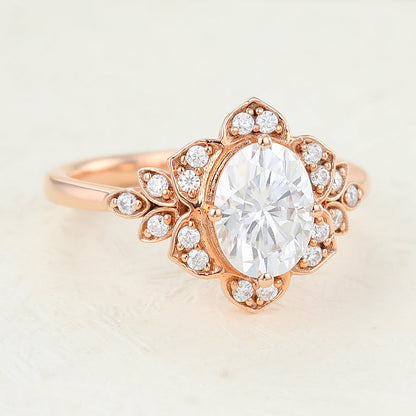 1.33 CT Oval Cluster Moissanite Engagement Ring