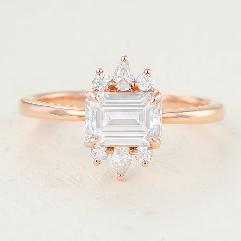 0.92 CT Emerald Cluster Moissanite Engagement Ring