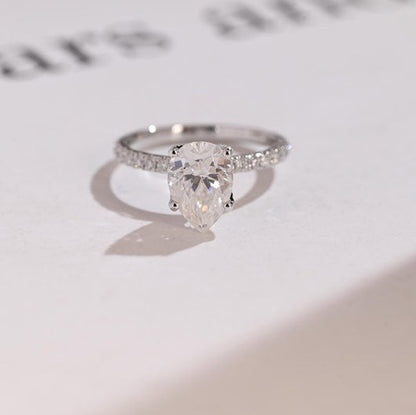 Stunning 1.0 - 2.0 CT Pear Moissanite Engagement Ring with Pave Design 1