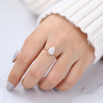 0.9 CT Pear Cluster & Twisted Shank Moissanite Engagement Ring