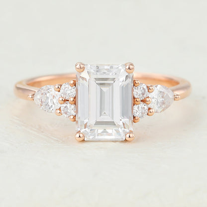 1.6 CT Emerald Cluster Moissanite Engagement Ring
