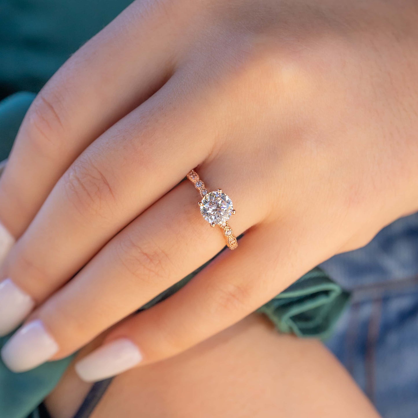 1.8 CT Round Pave Lab Grown Diamond Engagement Ring